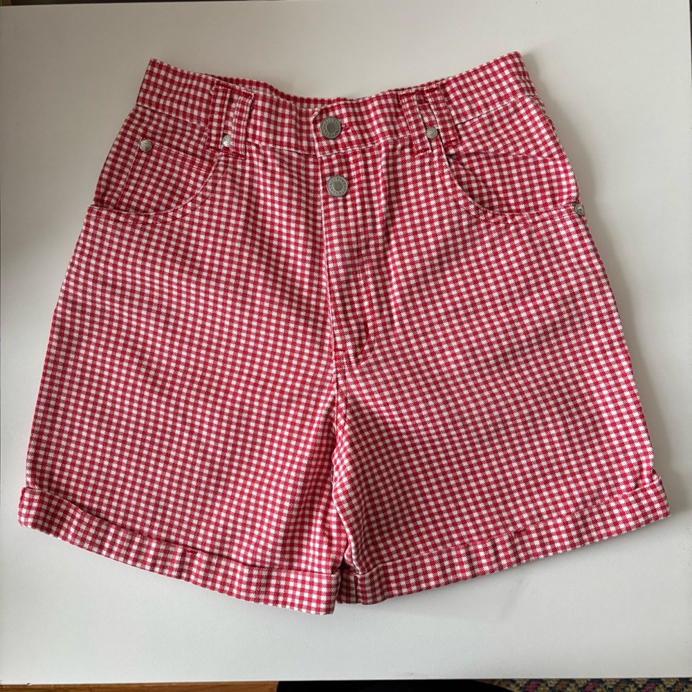 Vintage Red Gingham High-Waisted Shorts
